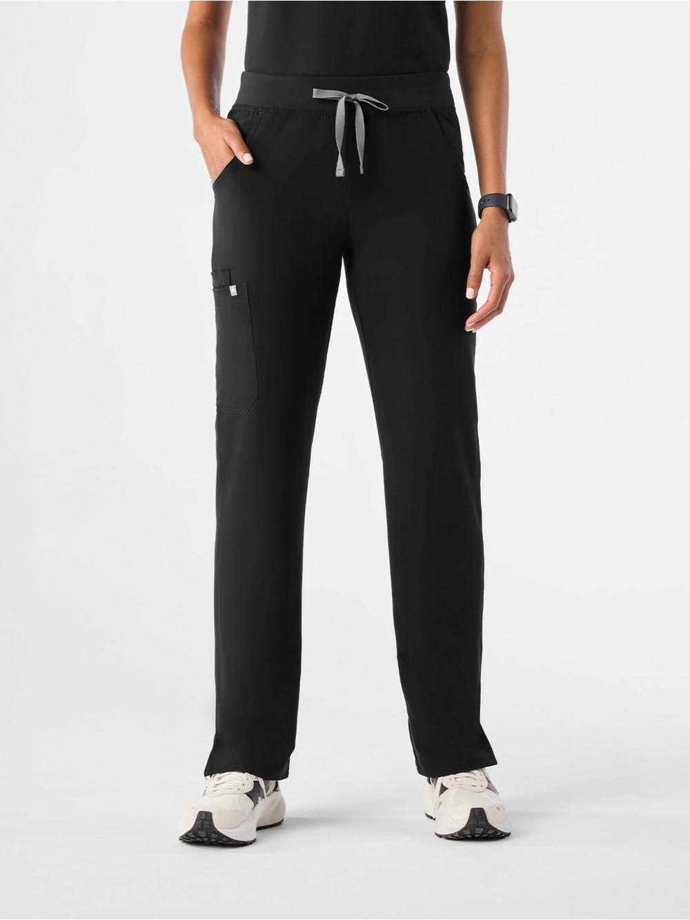 Figs Kade Black Straight-Leg Scrub Pants with Gray Drawstring Size Large L